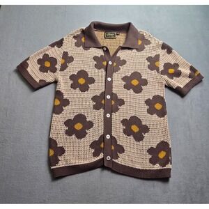 Massive Luxury Edition Men's M Crochet Knit Floral Polo Shirt – Open-Weave Short